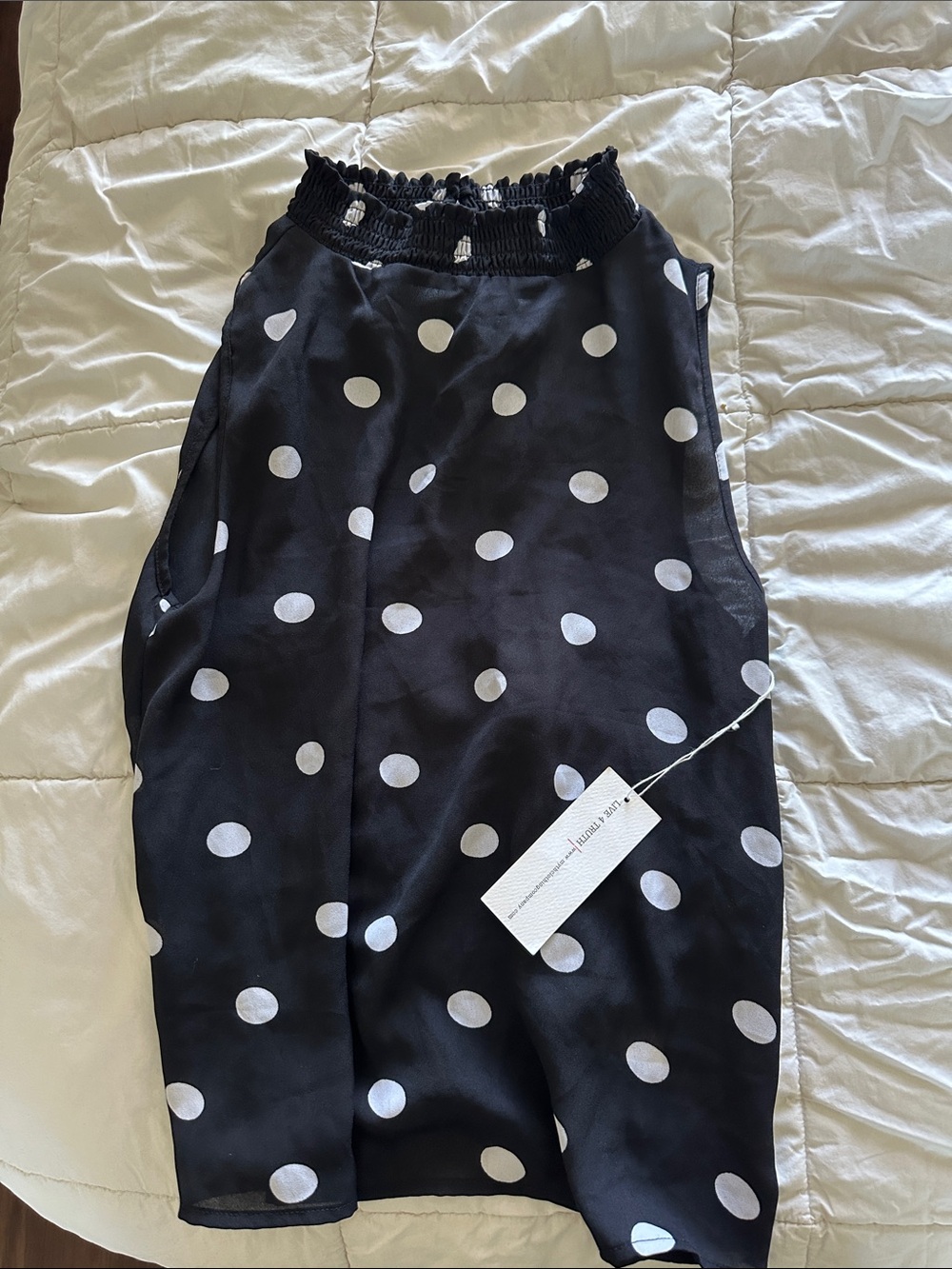 Polka Dot Black Midi Skirt with Smocked Waist